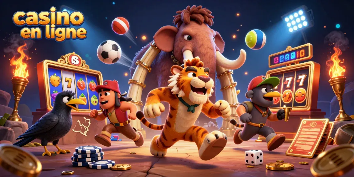 Venez faire des jeux de casino en ligne dans un monde préhistorique avec des personnages colorés et des éléments de jeu.