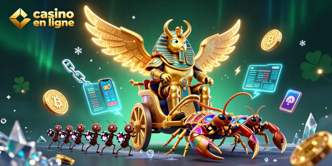 Visualisation d'un casino en ligne avec un scarabée doré colossal et des éléments de jeu